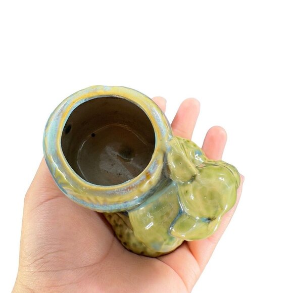 Vintage Majolica Style Pottery Green Elephant Vase Planter Drip Glaze Ceramic - Picture 14 of 15